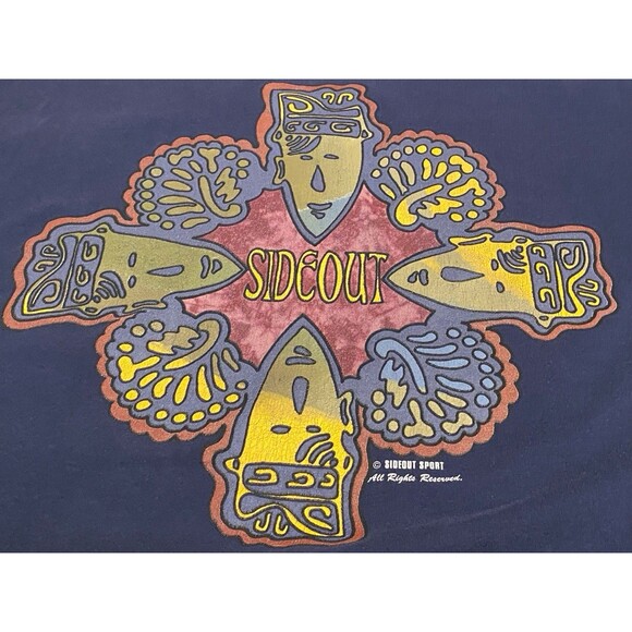 VTG 90s Sideout Single Stitch Surf Beach 2 Side Graphic T Shirt Mens XL USA Fade - Picture 3 of 16